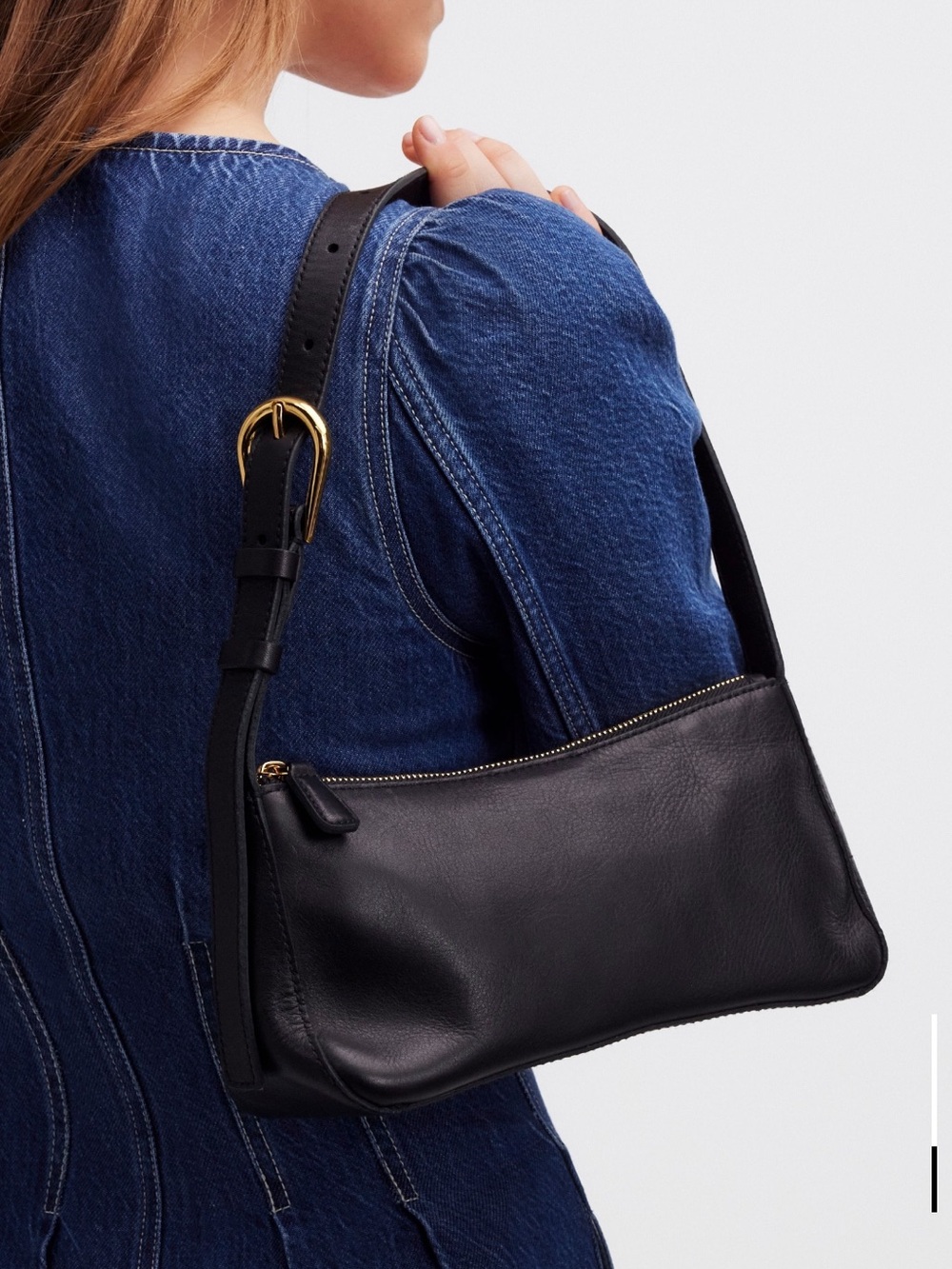 Madewell Black Leather Shoulder Bag with Gold Accent